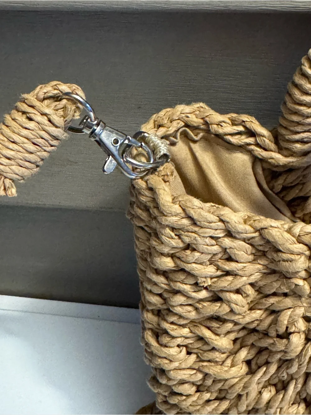 Woven Straw Crescent Tote Bag - Natural